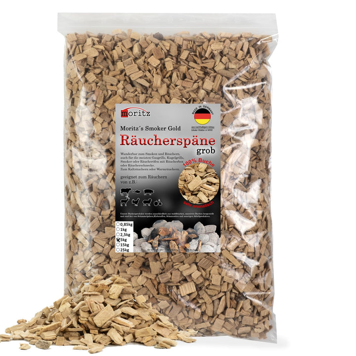 Moritz 5kg Räucherspäne Buche grob 6-12 mm Räuchern I Kalträuchern von Fisch Fleisch Wurst Käse Gemü
