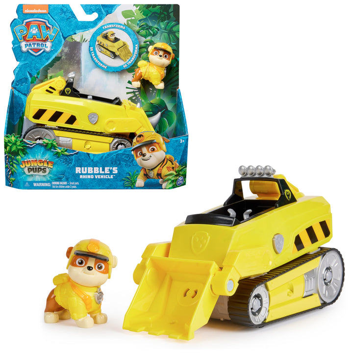 PAW PATROL Jungle Pups – Nashorn-Fahrzeug mit Rubble-Figur (Basis Fahrzeug), Spielzeug für Kinder ab
