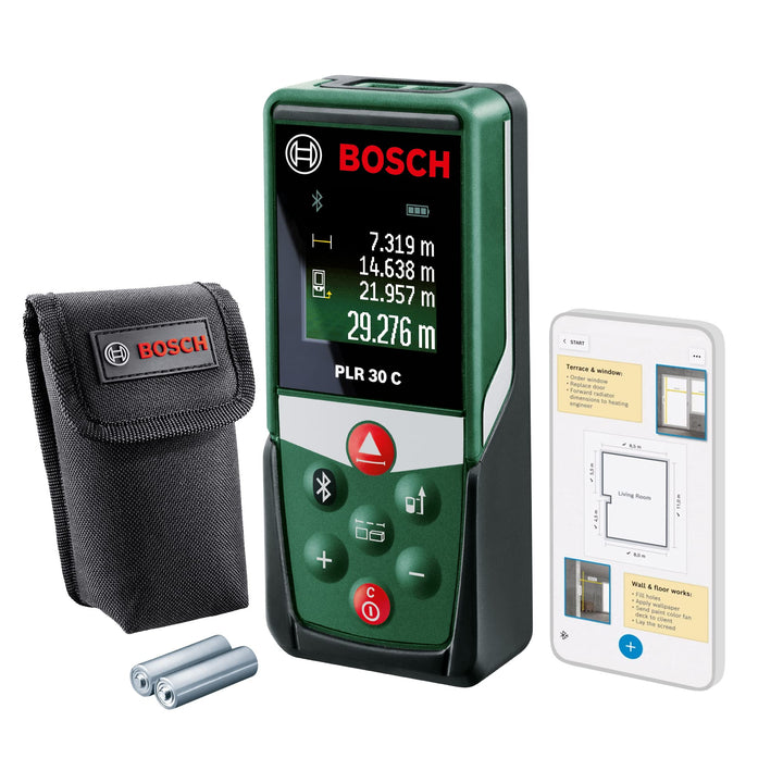 Bosch Home and Garden Bosch Laserentfernungsmesser PLR 30 C (Distanz bis 30m präzise messen, Bluetoo