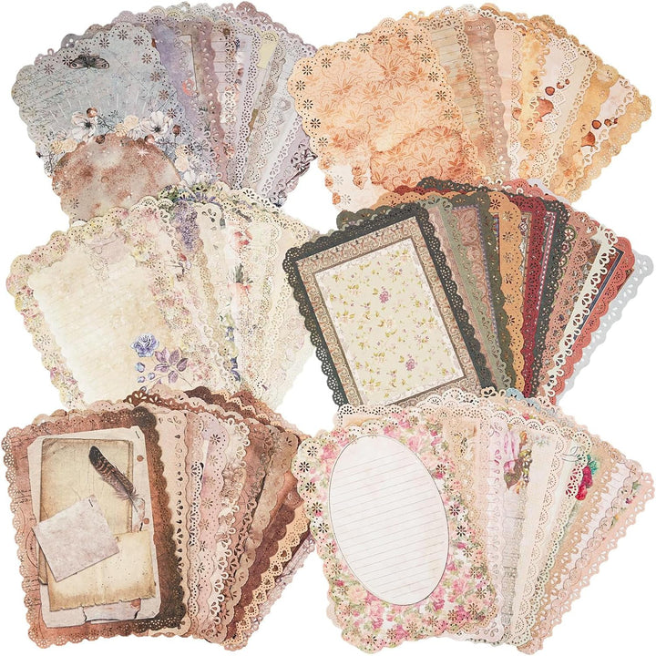 60 Blätter Spitze Kanten Scrapbook Zubehör, 6 Pack Vintage Scrapbook Papier für Bullet Journaling Zu