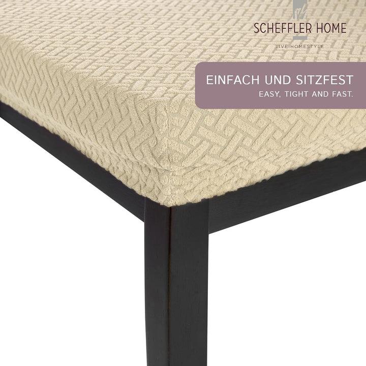 SCHEFFLER-Home Stretch Stuhlbezug Luna/Creme Stuhlbezug 4er Set elastische Stuhlschoner/Sitzbezug Es