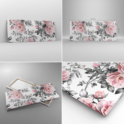 Wandbilder Dekoration Wohnzimmer Blumen Blätter Pflanze Rose Panorama Bilder auf Leinwand 120x50cm L