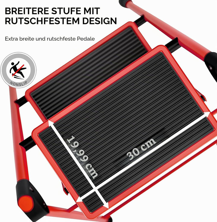 KINGRACK Stufen Leiter, Klappleiter mit Anti-Rutsch und breitem Pedal, Kleine Leiter mit Griff, Robu