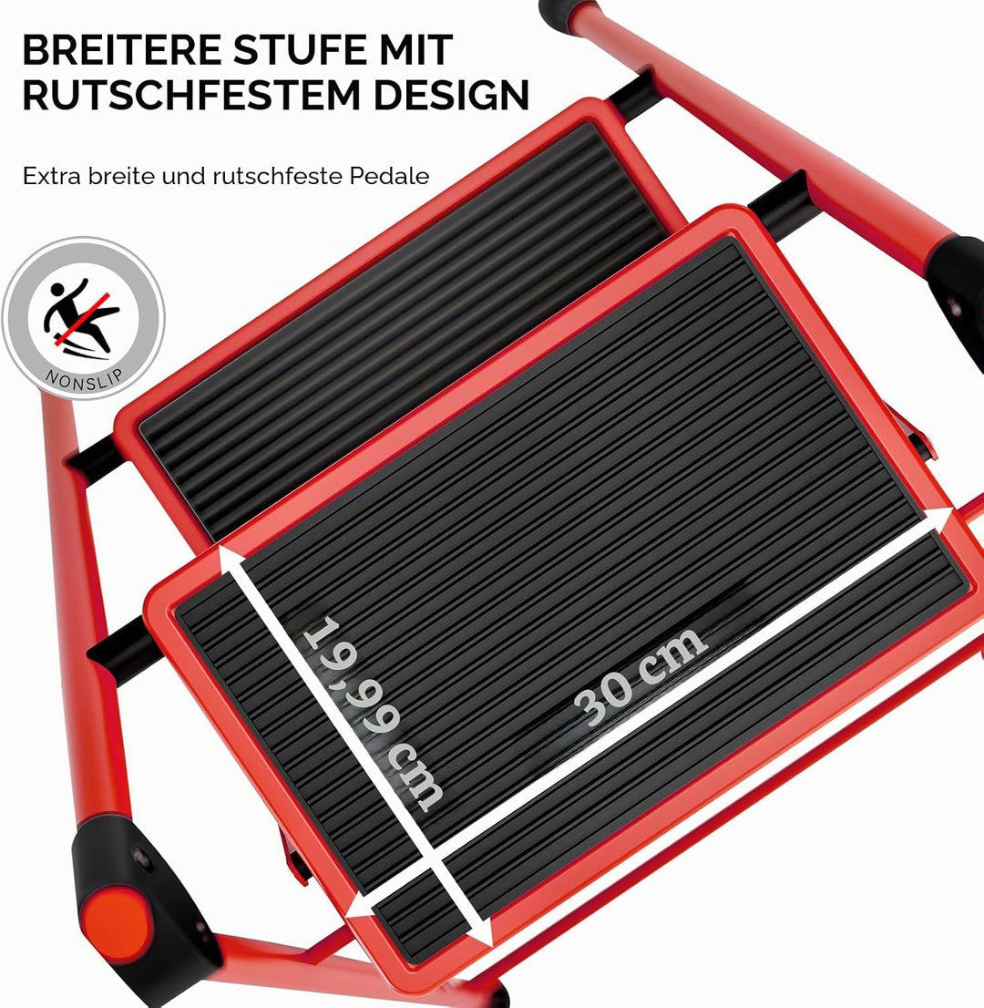 KINGRACK 2 Stufen Leiter, Trittleiter mit Handläufen, Stufenleiter, Klappleiter Tritthocker, Klapptr