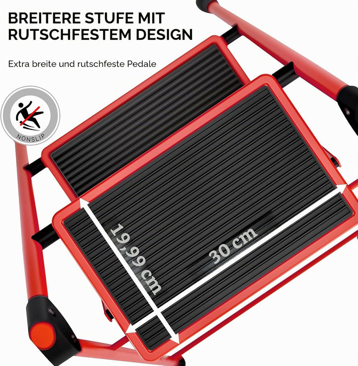 KINGRACK 2 Stufen Leiter, Trittleiter mit Handläufen, Stufenleiter, Klappleiter Tritthocker, Klapptr