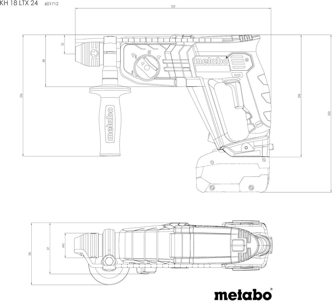 Metabo Akku-Kombihammer KH 18 LTX 24 – 601712840 – 18 V – Kombihammer zum Hammerbohren, Bohren und M