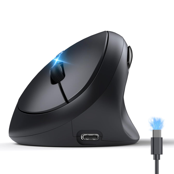 TECKNET Ergonomische Maus Bluetooth, Wiederaufladbar Maus Kabellos mit 3 Gerät (BT 5.0/3.0 + 2.4G),
