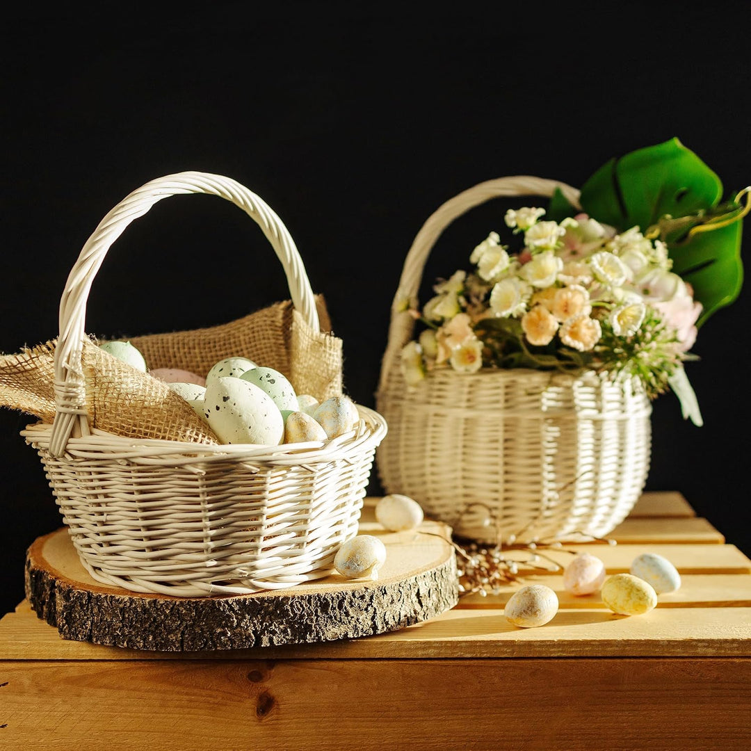 Creative Home Kleiner Weidenkorb Henkel Weiss Rund | Klein 22 x 22 x 26 cm (+/- 2 cm) | Handgeflocht