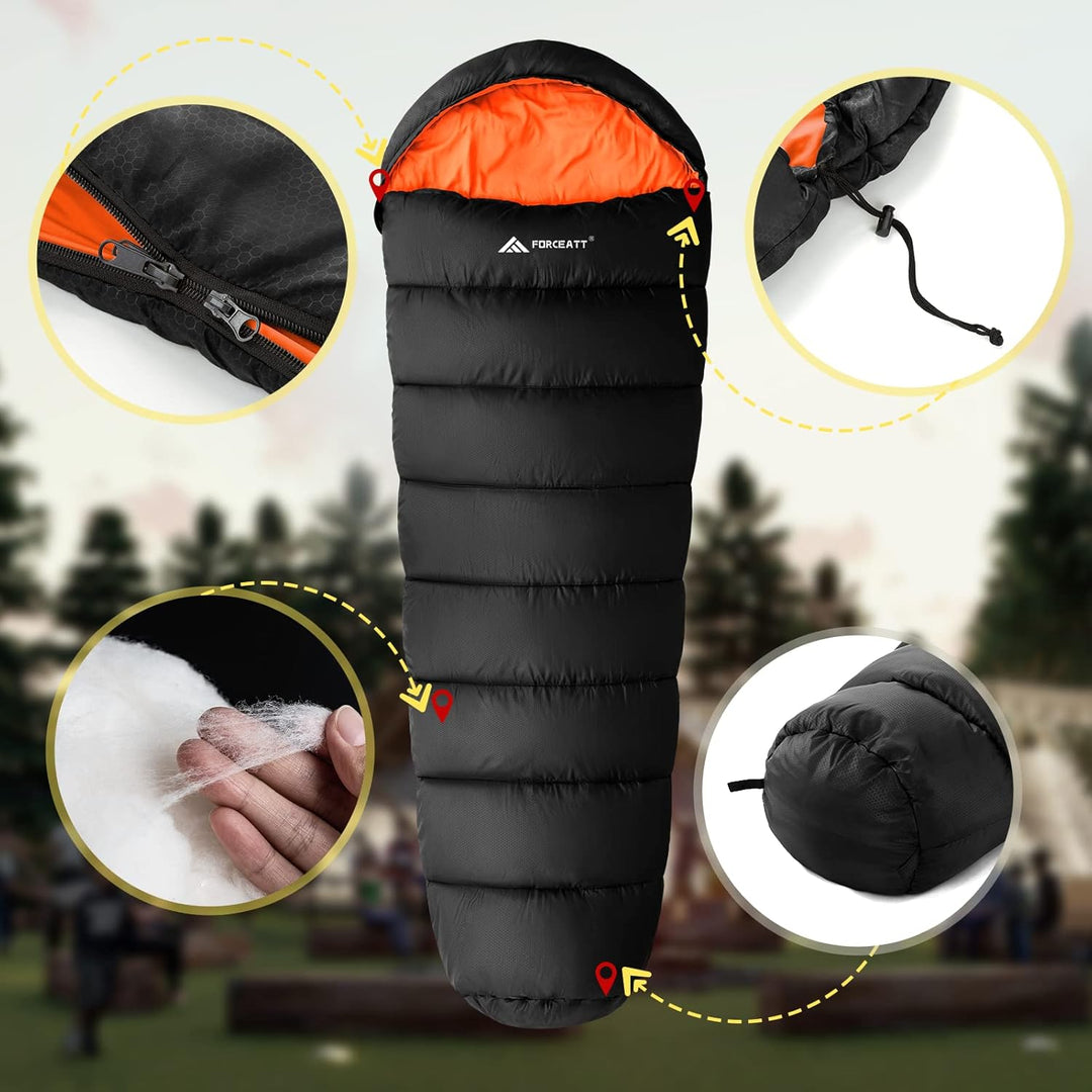 Forceatt Schlafsack, 5℃~25℃ 3-4 Jahreszeiten Outdoor Sommerschlafsack, Ultraleicht Kleines Packmass