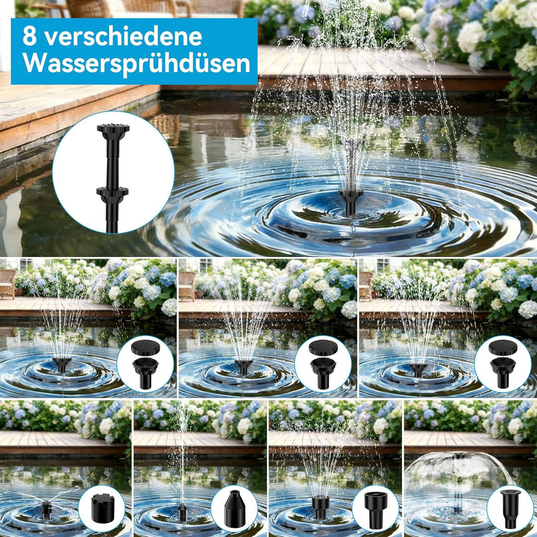 POPOSOAP Solar Springbrunnen für Aussen, 6,5 W 240 L/h Solarbrunnen mit integriertem 3000 mAh Akku,