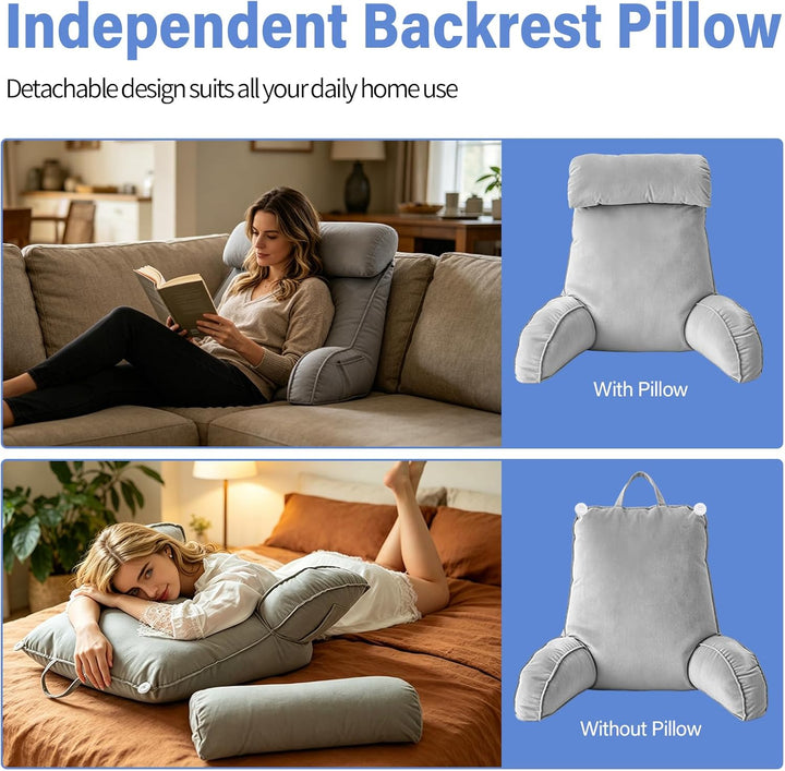 Lesekissen für Bett und Sofa mit Abnehmbarer Nackenrolle - Rückenkissen Bett - Reading Pillow aus Me
