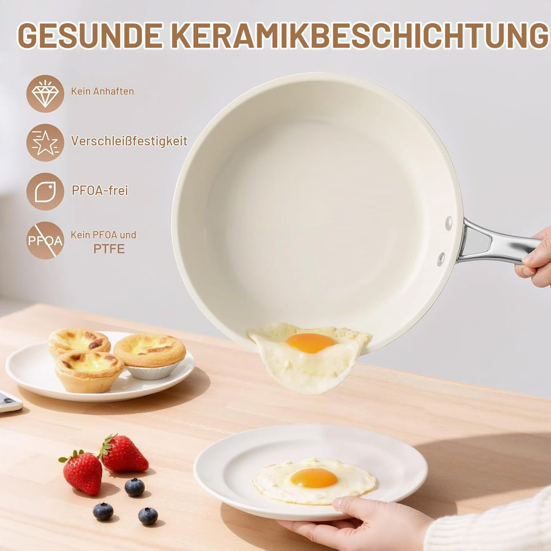 24cm Keramik Bratpfanne Antihaft - PFAS-, PFOA- &amp; PTFE-frei, Induktionseignet, Ofenfest &amp; Spülmaschi