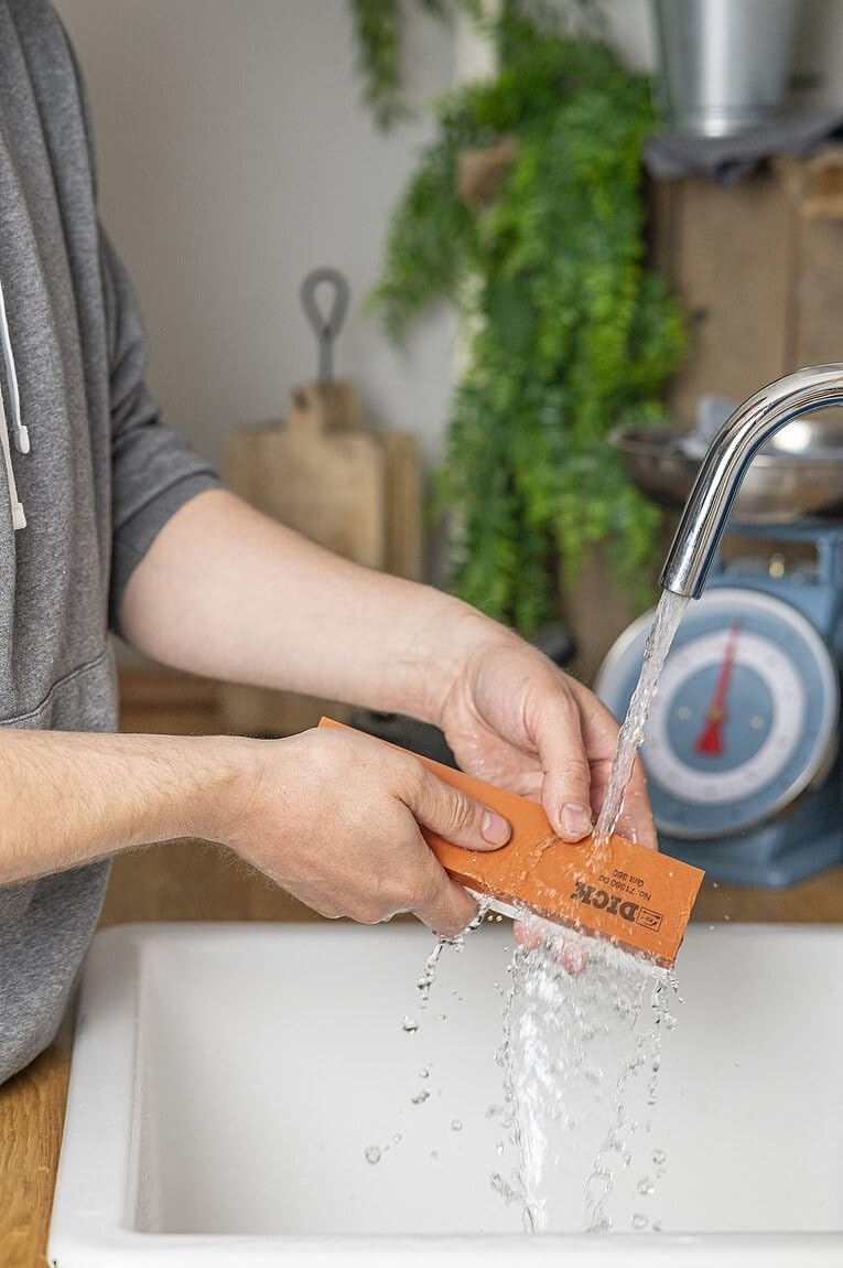 F. DICK Abziehstein für Messer (Schleifstein 360 und 1000 Körnung, 20x5x2,5 cm, Unterlegplatte, Wink