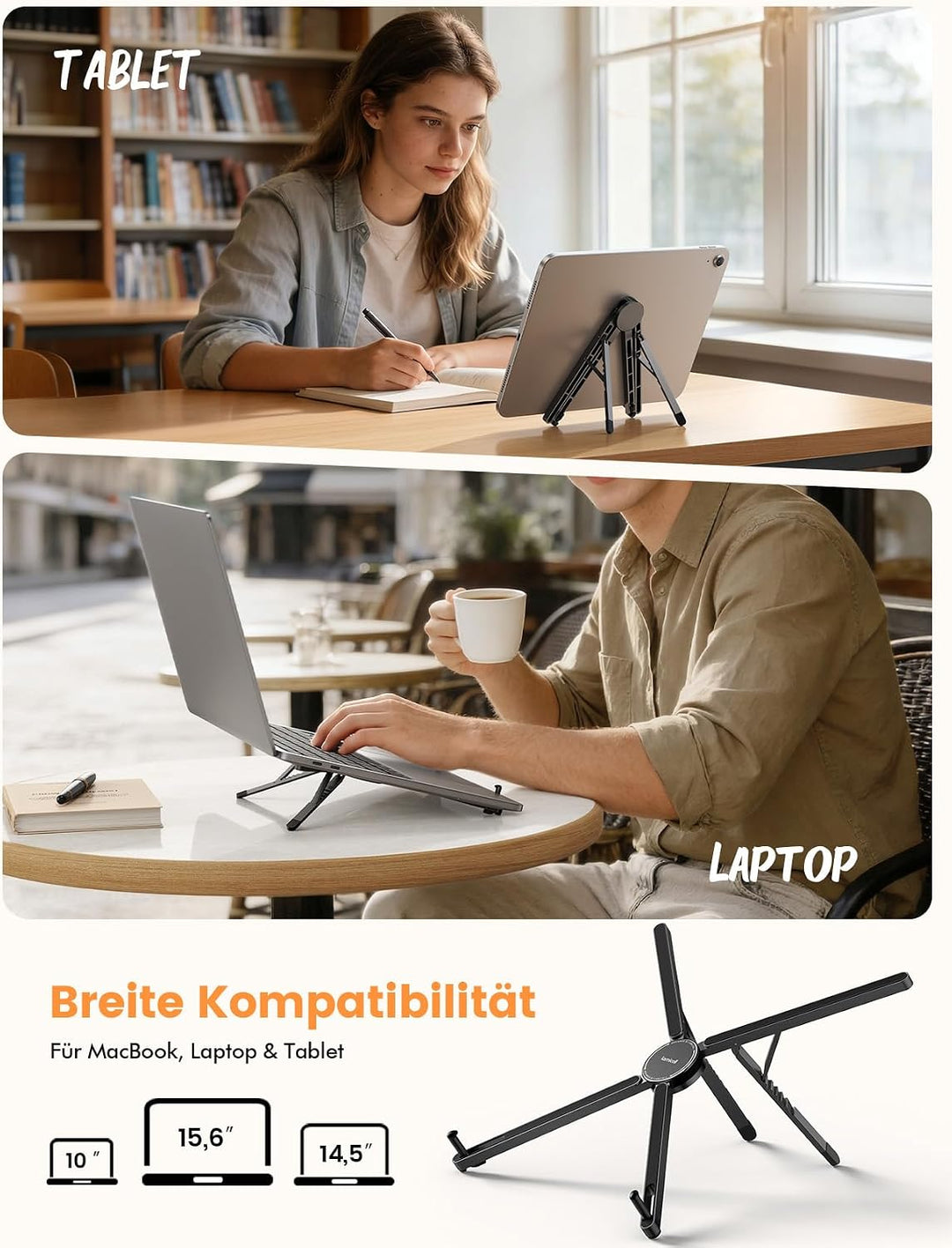 Lamicall Laptop Ständer, Laptopständer für Schreibtisch, Faltbar &amp; Tragbar | [SUPER Leicht &amp; Kompatk