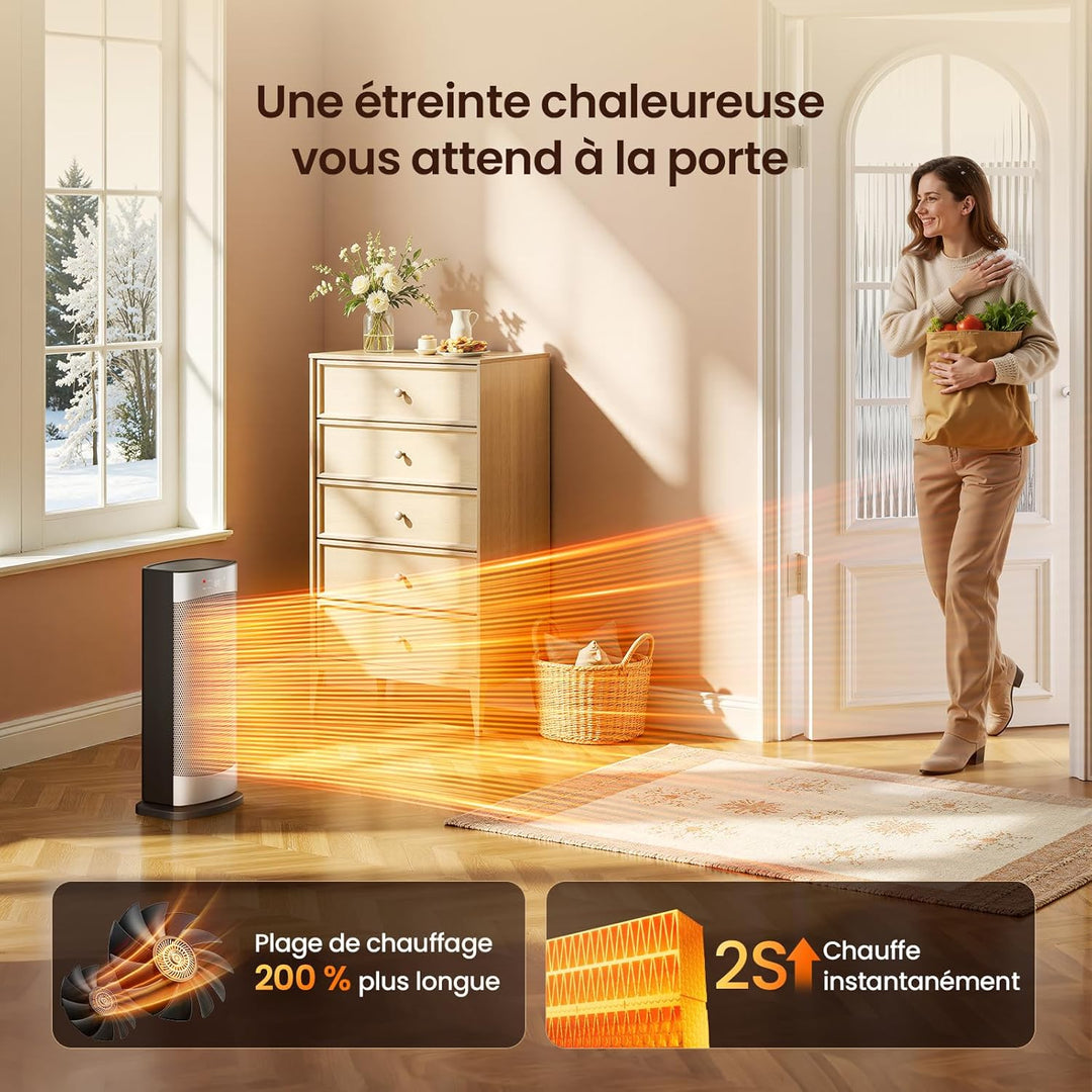 Heizlüfter Energiesparend, 1500W Heizung Elektrisch mit Thermostat, 70° Oszillierend Elektroheizung,