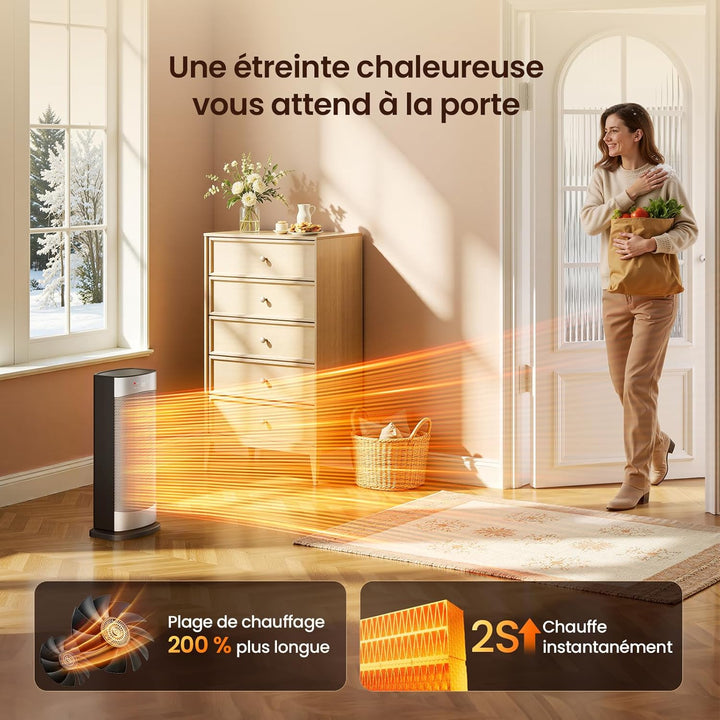 Heizlüfter Energiesparend, 1500W Heizung Elektrisch mit Thermostat, 70° Oszillierend Elektroheizung,