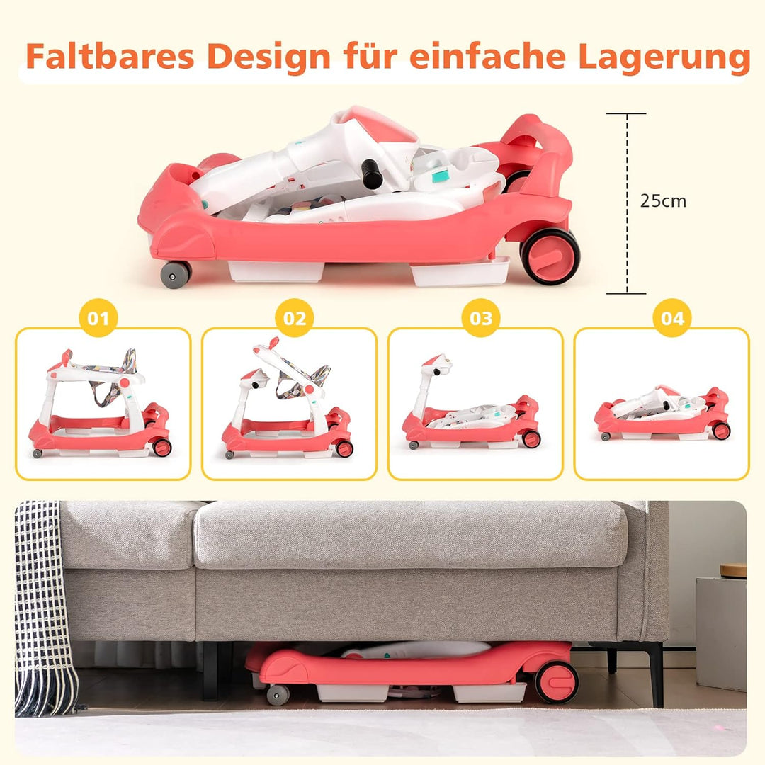 DREAMADE 2 in 1 Lauflernhilfe mit Musik & Licht, Baby Walker Höhenverstellbar & Klappbar, Lauflernwa