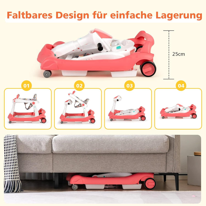 DREAMADE 2 in 1 Lauflernhilfe mit Musik & Licht, Baby Walker Höhenverstellbar & Klappbar, Gehfrei La