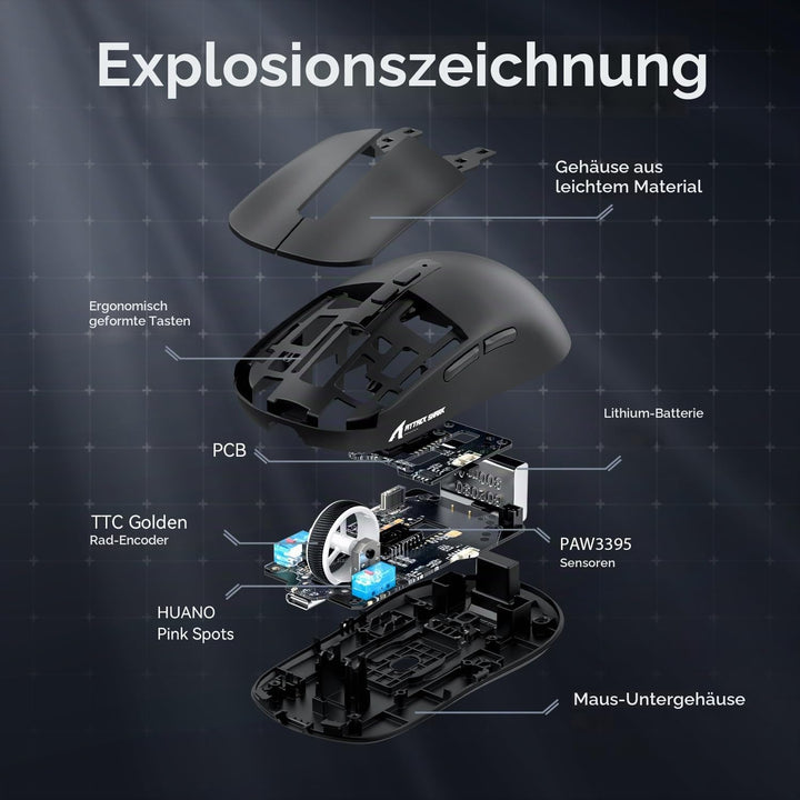 ATTACK SHARK X6 49g SUPERLIGHT Maus mit magnetischer Ladestation, PixArt PAW3395 Gaming-Sensor, BT/2