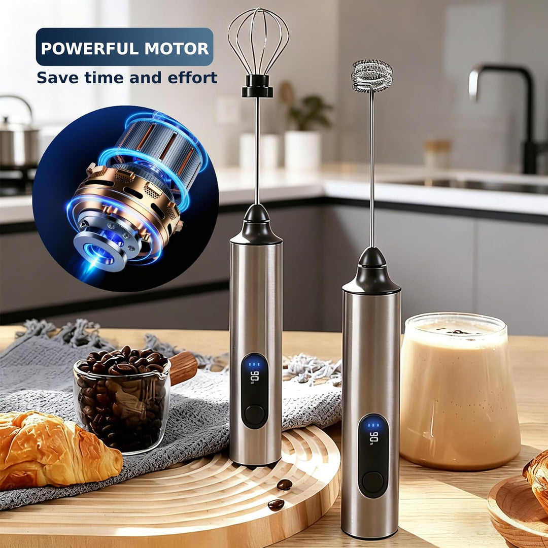 Handmilchaufschäumer,wiederaufladbarer elektrischer Kaffeemixer mit Typ-C-Akku und 2 Schneebesen Sil