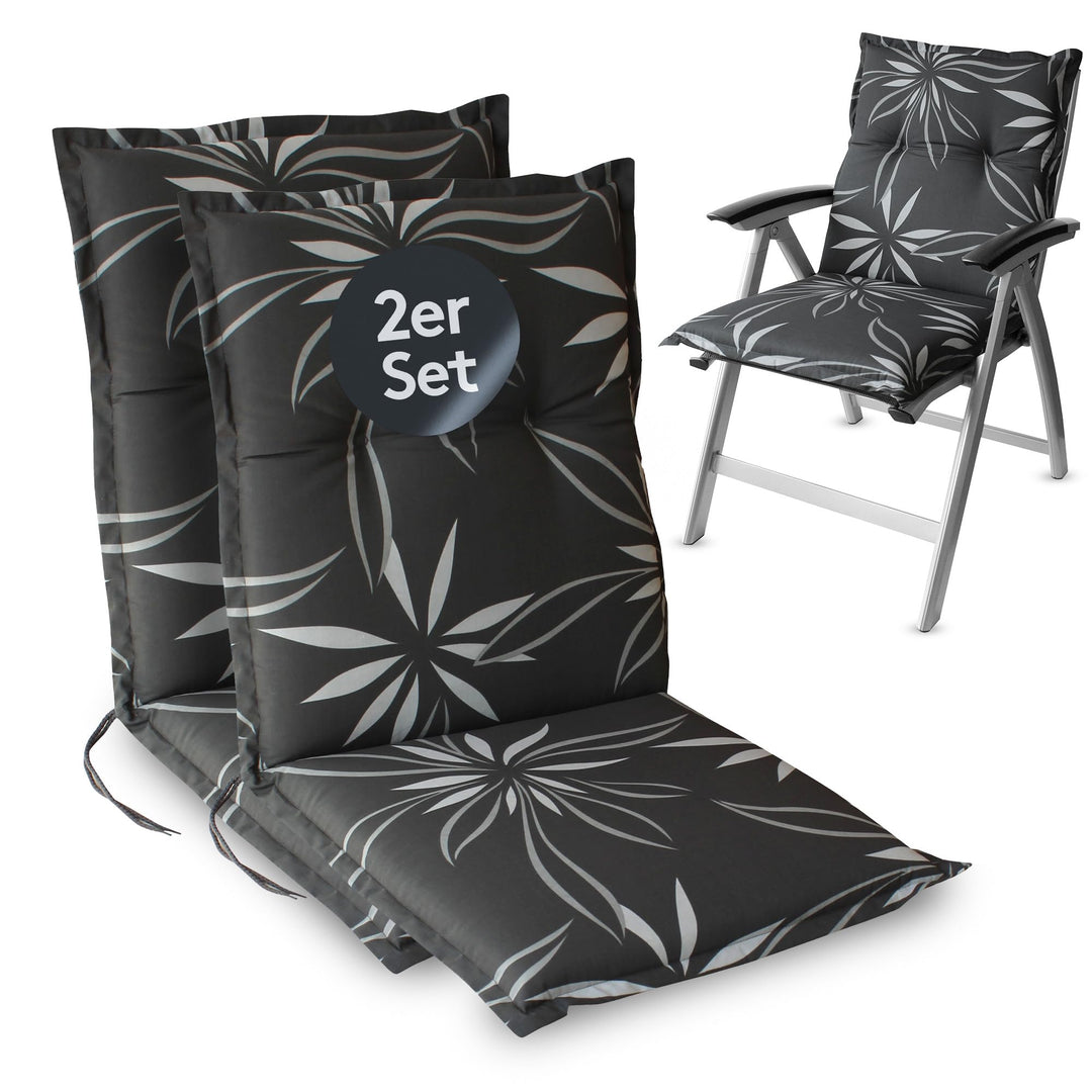 LILENO HOME Gartenstuhl Auflagen als [2er Set - Niedriglehner] in Blume Anthrazit-Weiss - bequeme Li