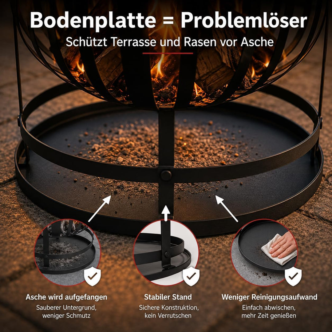 Robuster Feuerkorb Feuerstelle Eisen 55x40 cm Feuerschale mit Bodenplatte Ideal für Lagerfeuer, Gart