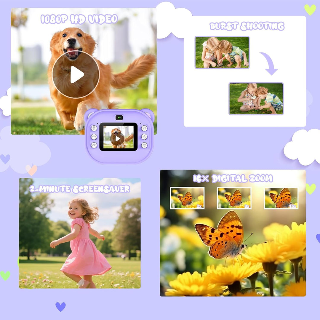 Kinderkamera Sofortbildkamera mit Druckpapier &amp; 32GB TF Karte, 1080P Digitalkamera Kinder Sofortdruc