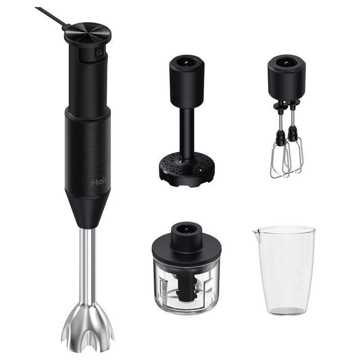 Haier Stabmixer 4-in-1 mit Messbecher, Quirl, Stampfer, Zerkleinerer I 1000W Pürierstab aus Edelstah