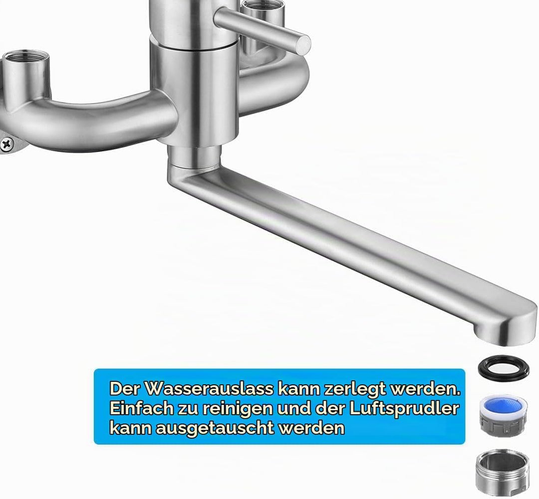 Wasserhahn Wandmontage für Garage/Waschküche, Wandarmatur Küche mit 1/2 Zoll Anschluss nach oben, Ei