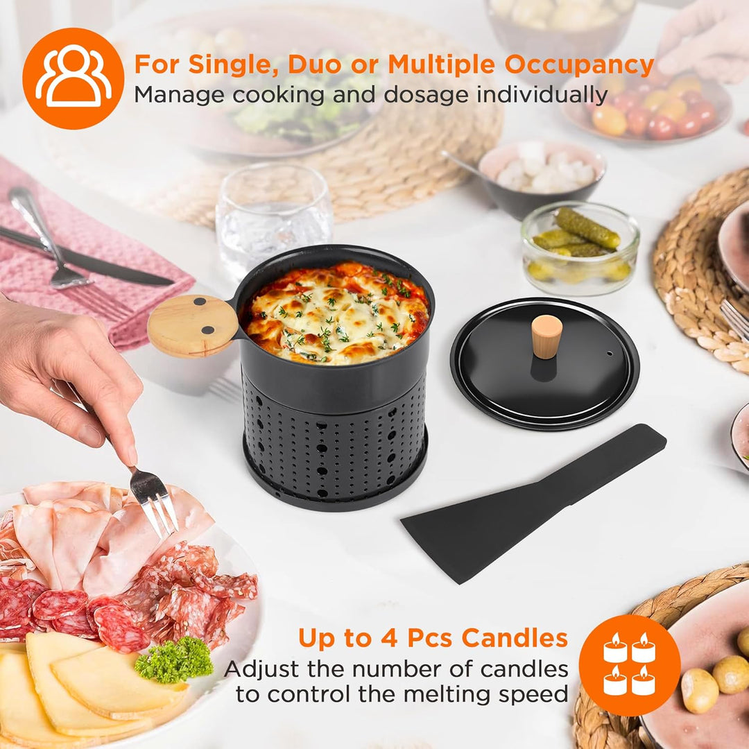 4 Stück Mini Raclette Grill Set, Teelicht Raclette antihaftbeschicht, Raclette Teelichtofen, Antihaf