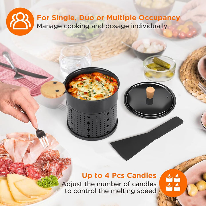 4 Stück Mini Raclette Grill Set, Teelicht Raclette antihaftbeschicht, Raclette Teelichtofen, Antihaf