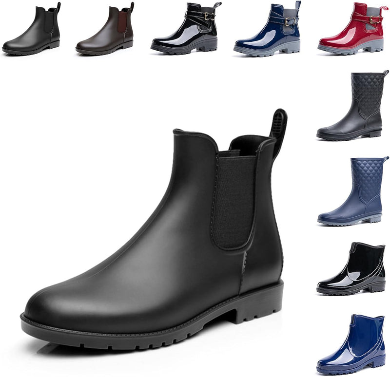 Gummistiefel Damen Kurz Chelsea Boots Stiefeletten Wasserdicht Rutschfest Regenstiefel Damen Gummist