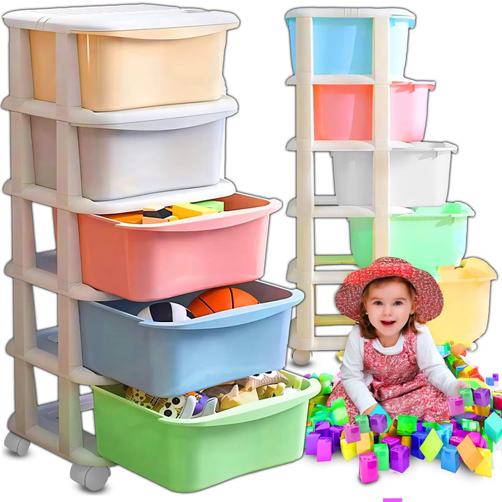 Retoo Kinderregal Spielzeug Organizer Spielzeugregal Aufbewahrungsboxen Aufbewahrungsregal mit 5 Her