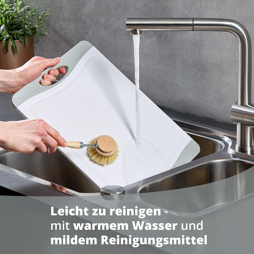 KHG Schneidebrett aus Kunststoff Grau-Weiss - 37 x 25 x 0,8 cm - Grosses Messerbrett, Küchenbrett ru