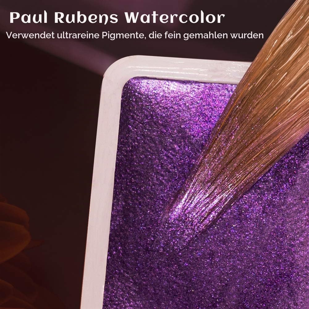 Paul Rubens 48 Aquarellfarben, Perlglanzfarben Solid Wasserfarben Zeichnung Kleine Pfanne mit Metall
