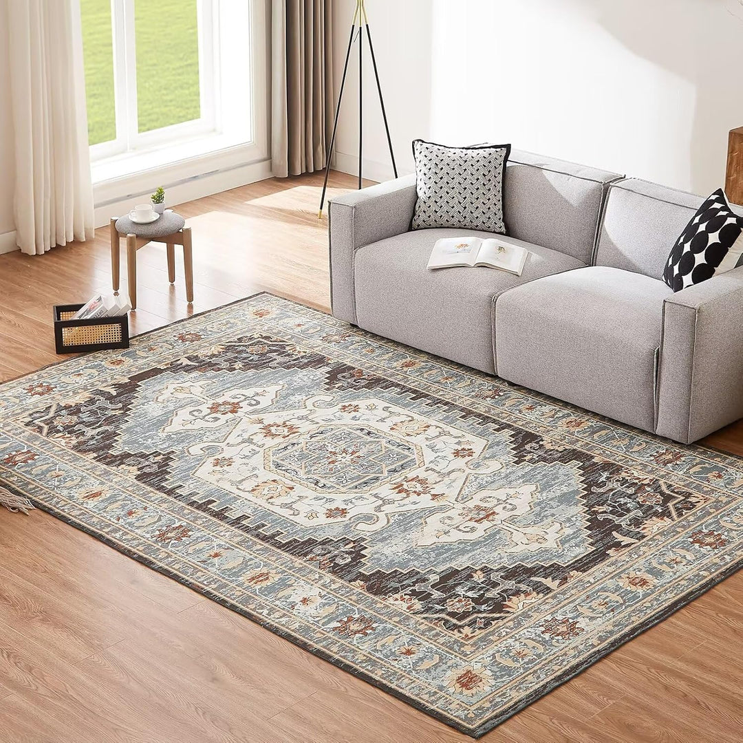 CHOSHOME Waschbarer Teppich Wohnzimmer 120x170CM Teppich Schlafzimmer Vintage Kurzflor Teppich Gross