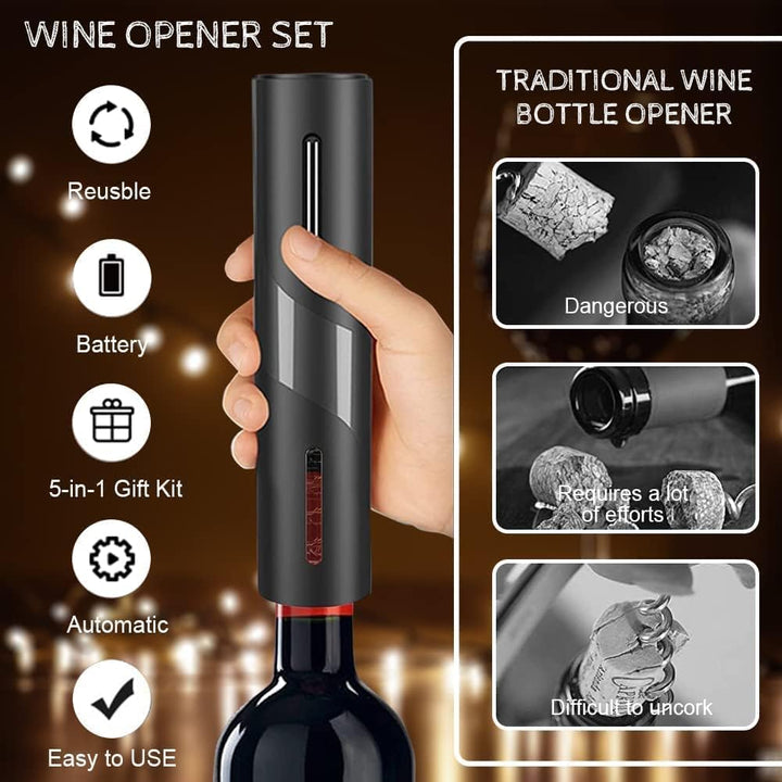 Elektrischer Korkenzieher, 6-in-1 Elektrischer Weinöffner Set, Automatische Flaschenöffner Wein mit