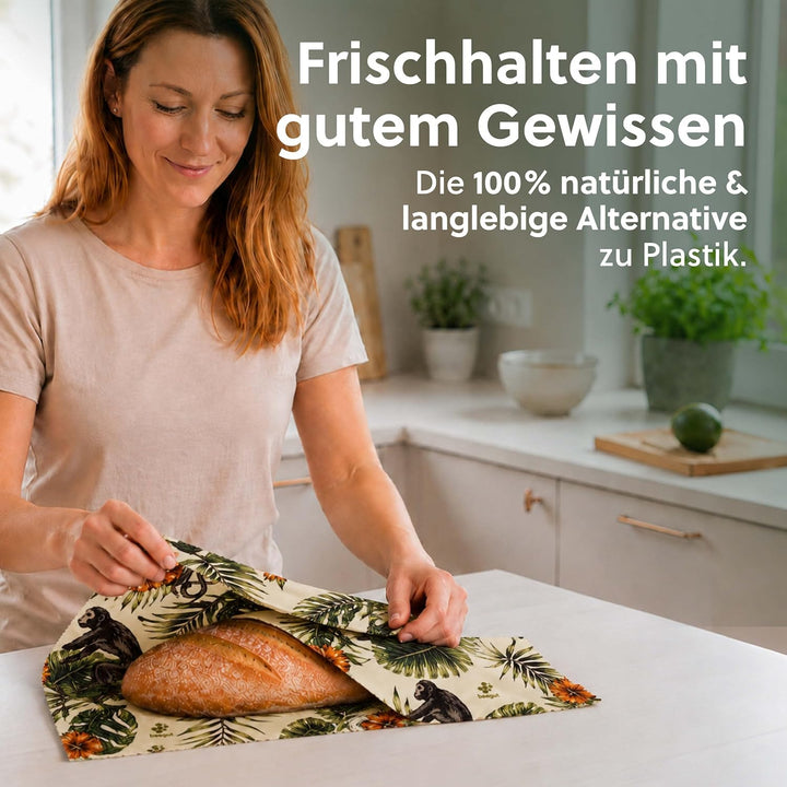 beegut Bienenwachstücher 3er Set aus Deutschland mit Bio Rohstoffen, Lebensmittel plastikfrei frisch