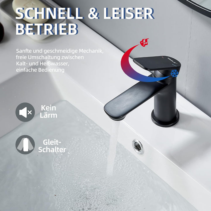 BELZ Badarmatur Waschtischarmatur – Einhebel-Mischbatterie aus Messing, Wasserhahn fürs Badezimmer,