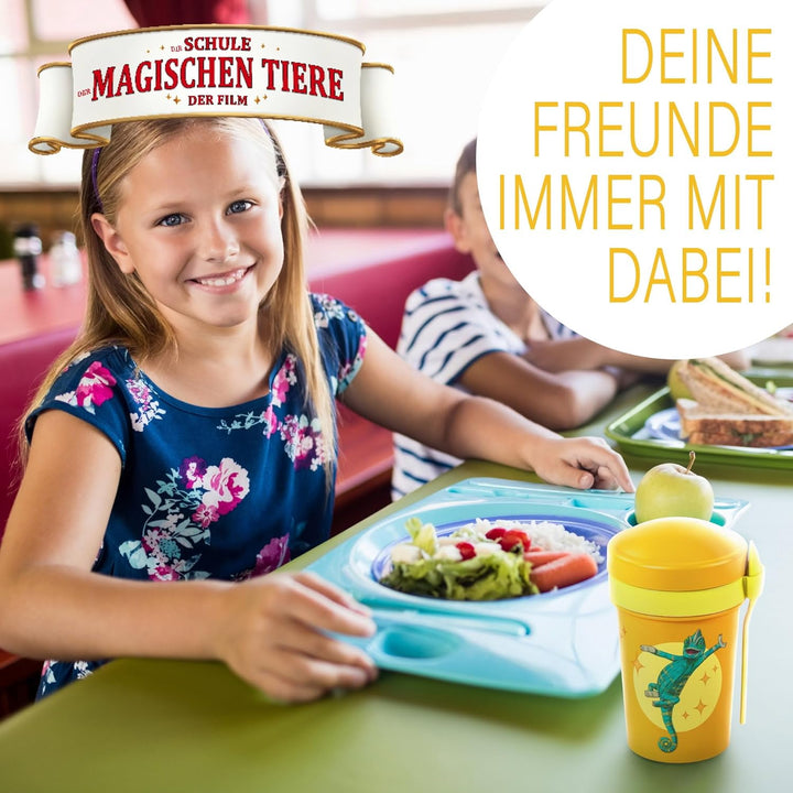AWAVE Die Schule der Magischen Tiere Müslibecher To Go 540 ml rPET Gelb Caspar, Becher mit Löffel fü