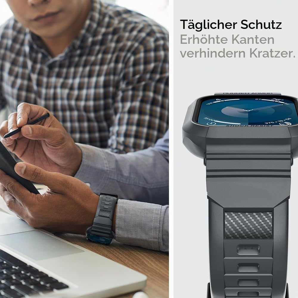 Spigen Rugged Armor Pro Hülle mit Band für Apple Watch 45/44mm | TPU-Unibody-Hülle mit Armband, Carb