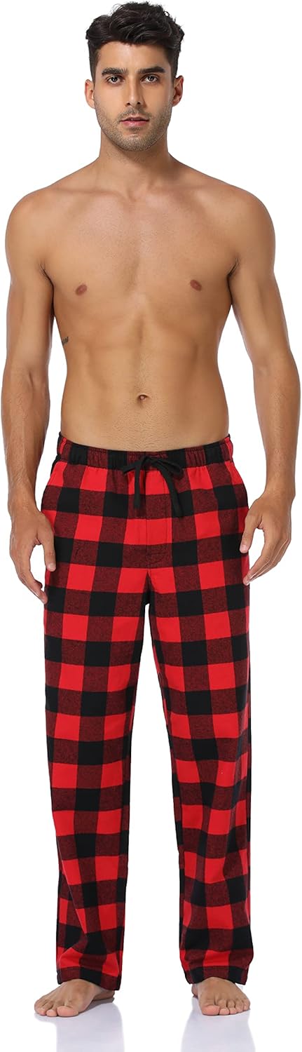 Schlafanzughose Herren, 100% Baumwolle Kariert Pyjamahose Dicke Flanell Schlafhose Weich Nachtwäsche