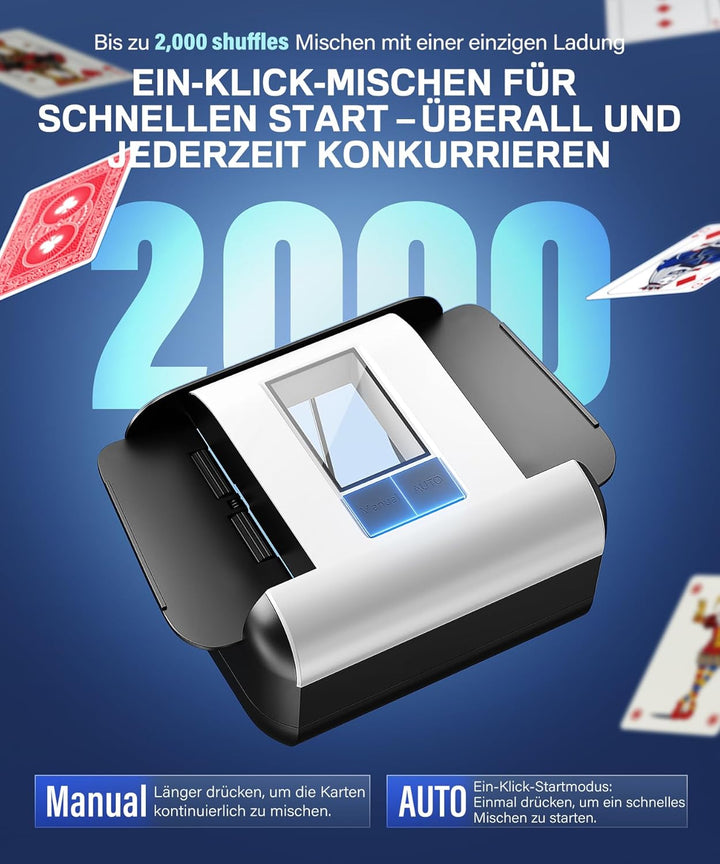 Kartenmischmaschine Elektrische - Automatischer Mischmaschine Karten, 2000mAh Wiederaufladbar| Geräu