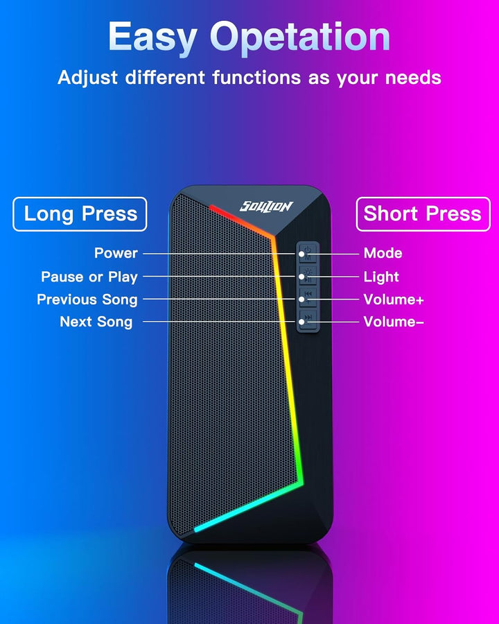 SOULION R40 Computer Lautsprecher, 2.0 USB-betriebene PC Lautsprecher, RGB Beleuchtung Lautsprecher