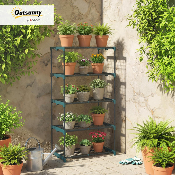 Outsunny 5-Etagen Pflanzenständer, 138 cm hoch Blumenständer mit Regalböden, mehrstöckig Pflanzenreg