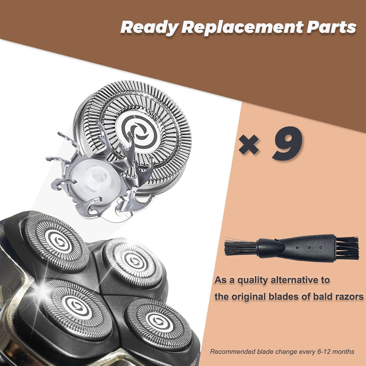 9 Stück Scherkopf Ersatzscherkopf für Pitbull Skull Shaver, Glatzen Rasierer Herren, Pitbull Platinu