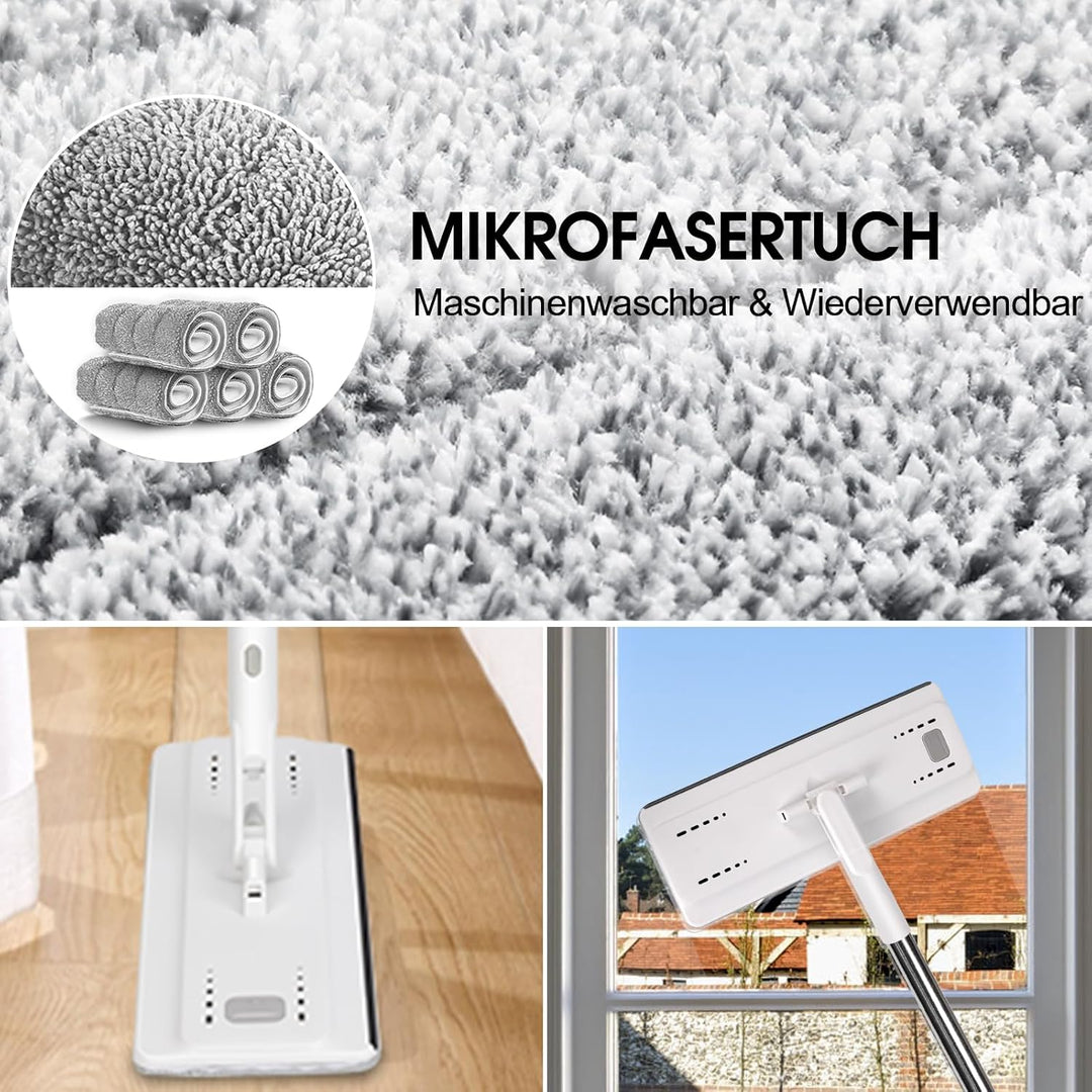 MASTERTOP Wischmopp Set mit Eimer, Flach Bodenwischer mit 140cm Verstellbarer Griff und 10 Mikrofase