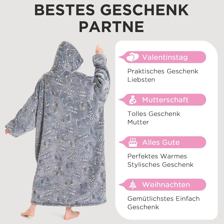 OLAOLA Decken Hoodie, Übergrosse Tragbare Decke Leuchtet im Dunkeln, Weicher Plüsch Kapuzenpullover