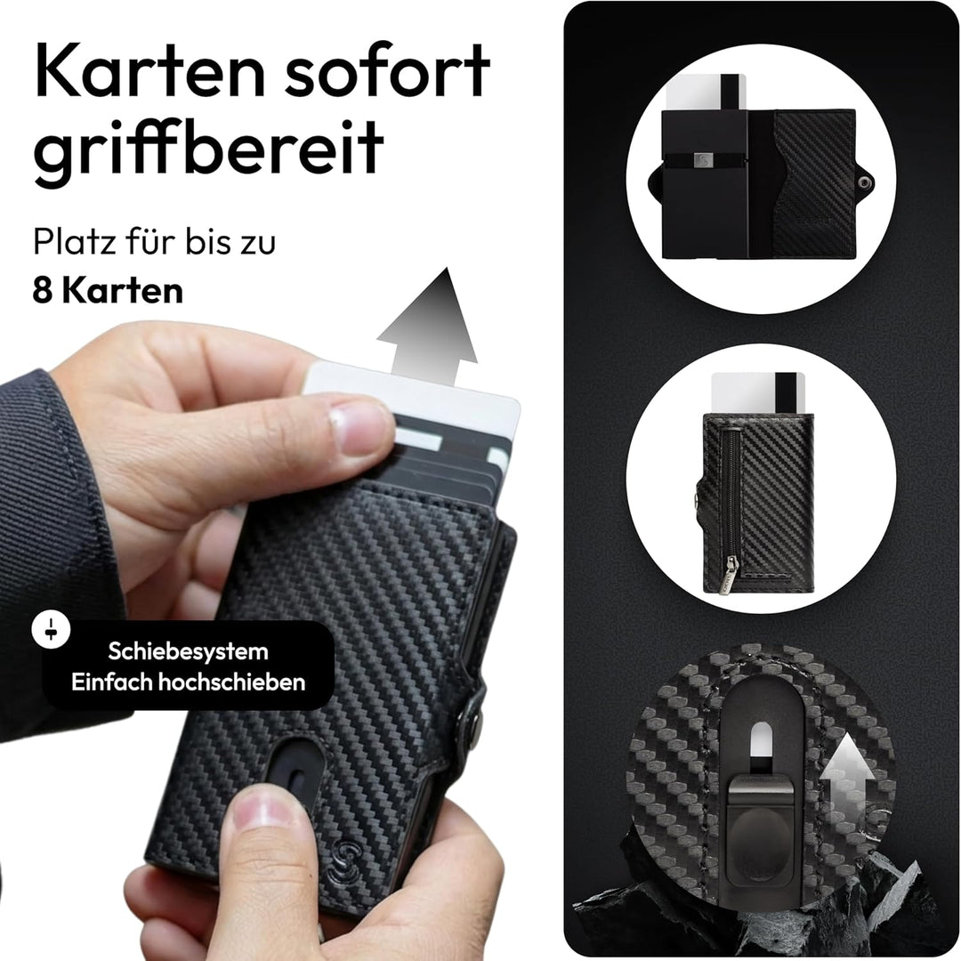 SLIMJACK Smart Wallet mit Münzfach - Kreditkartenetui mit RFID-Schutz - Geldbeutel für Herren - Alum