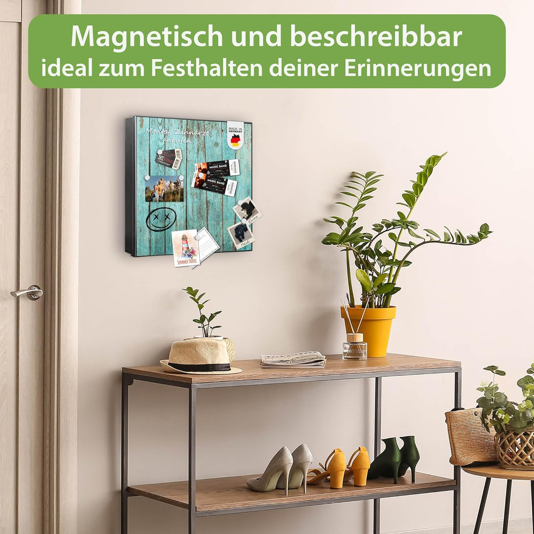 banjado® Grosser Schlüsselkasten Glas/Schlüsselbox 30cm x 30cm mit 50 Haken - Motiv Blaues Holz/Schl